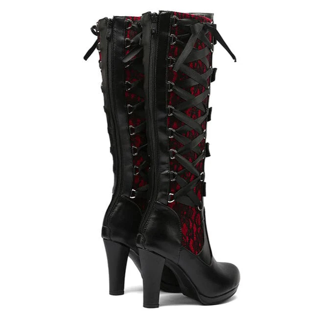 Women's Punk Buckled Lace-up High Boots - Image 3