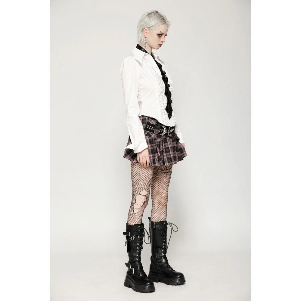Women's Punk Buckled Plaid Pleated Skirt - Image 11