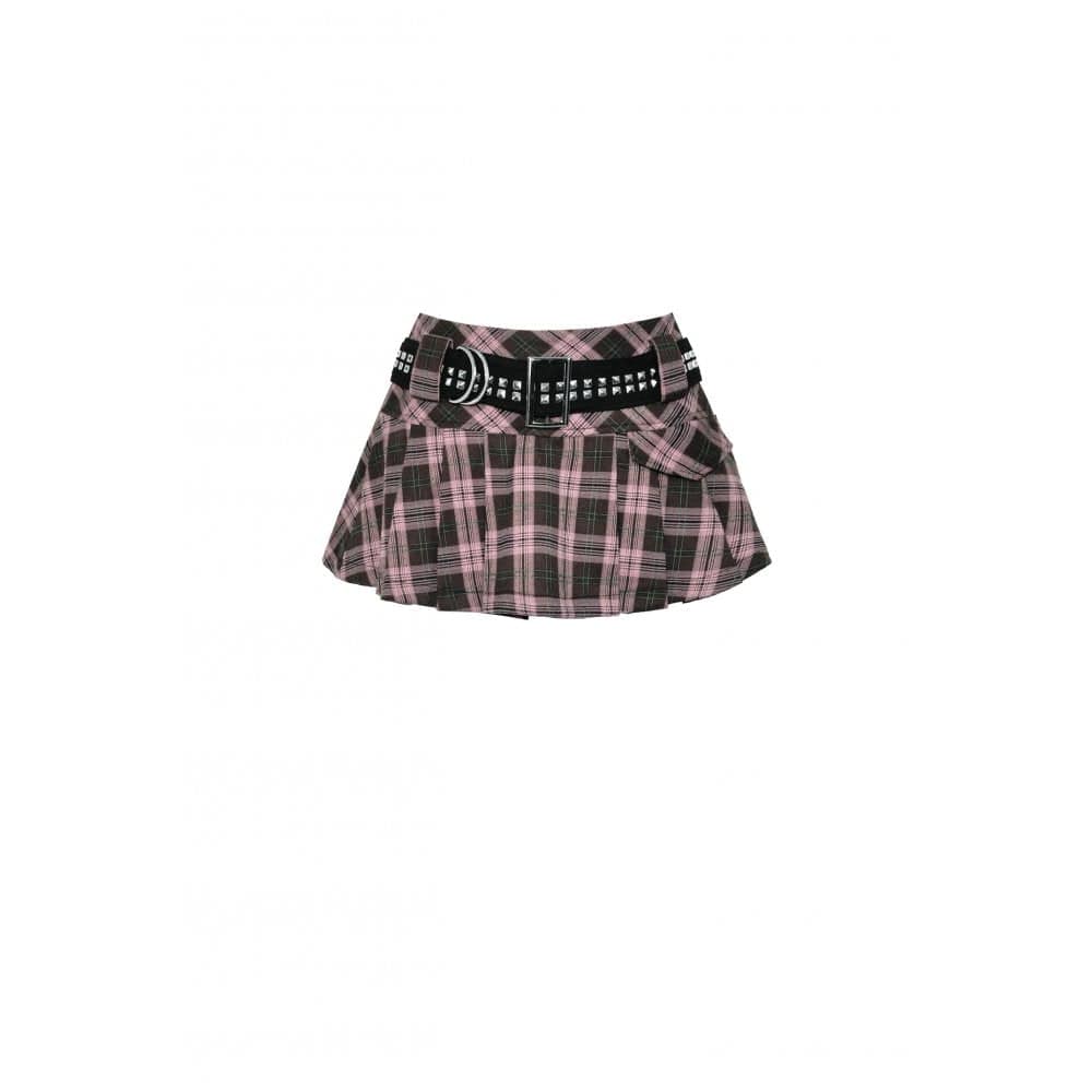 Women's Punk Buckled Plaid Pleated Skirt - Image 13