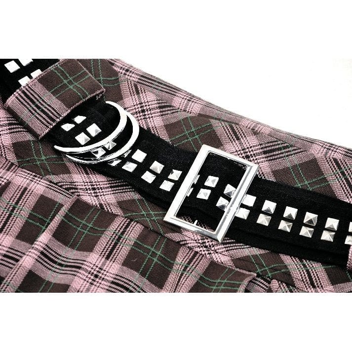Women's Punk Buckled Plaid Pleated Skirt - Image 17