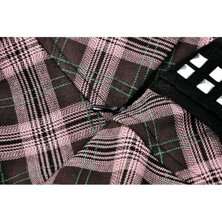Women's Punk Buckled Plaid Pleated Skirt - Image 18