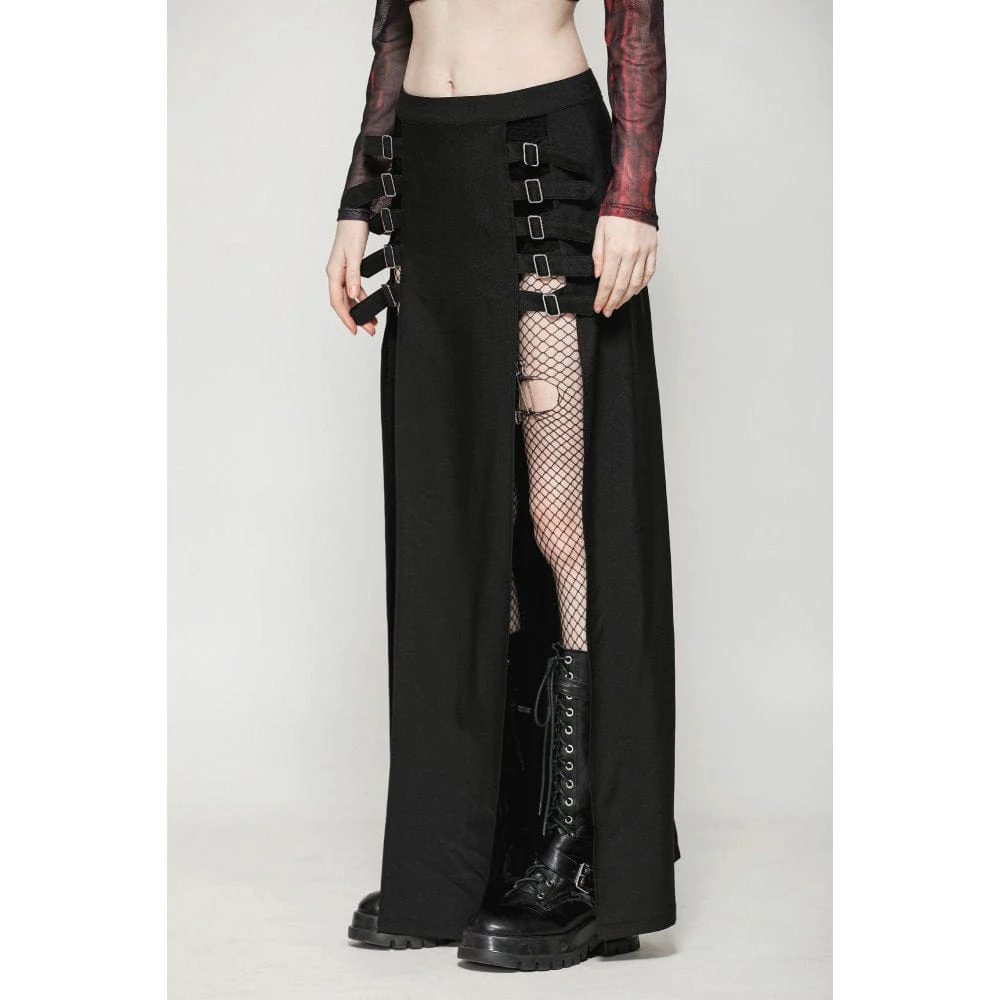 Women's Punk Buckled Side Slit Skirt - Image 2