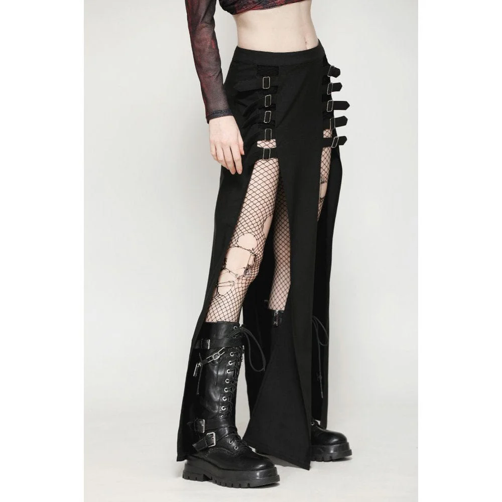 Women's Punk Buckled Side Slit Skirt - Image 3