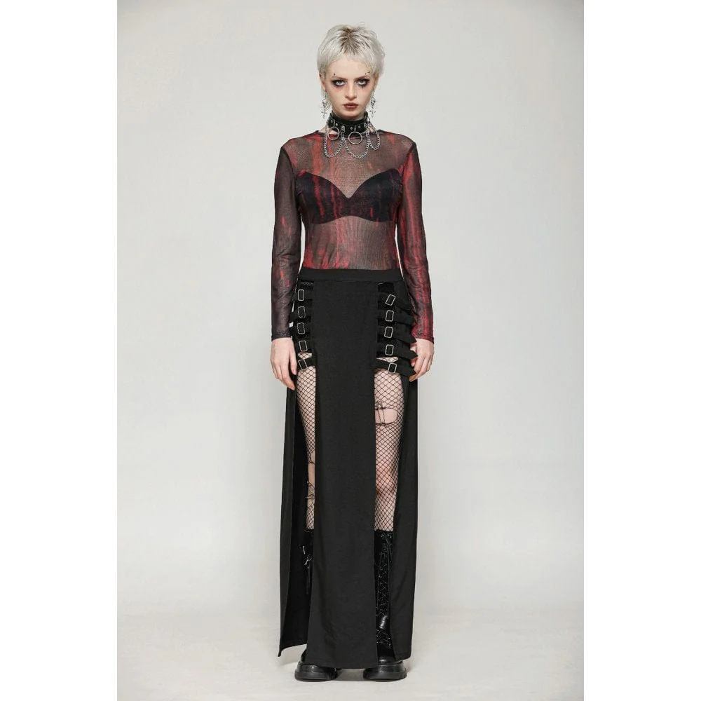 Women's Punk Buckled Side Slit Skirt - Image 4