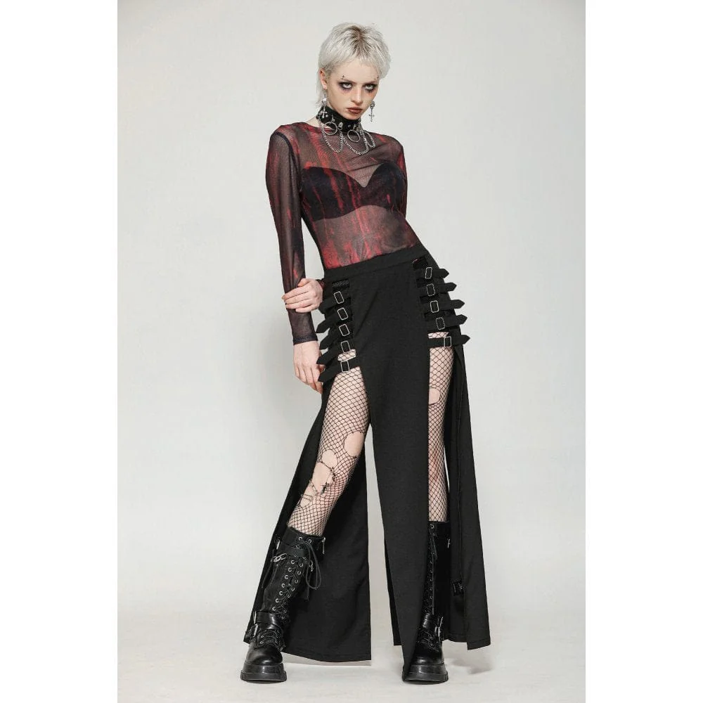 Women's Punk Buckled Side Slit Skirt - Image 6