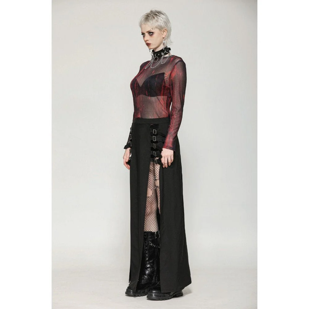 Women's Punk Buckled Side Slit Skirt - Image 8