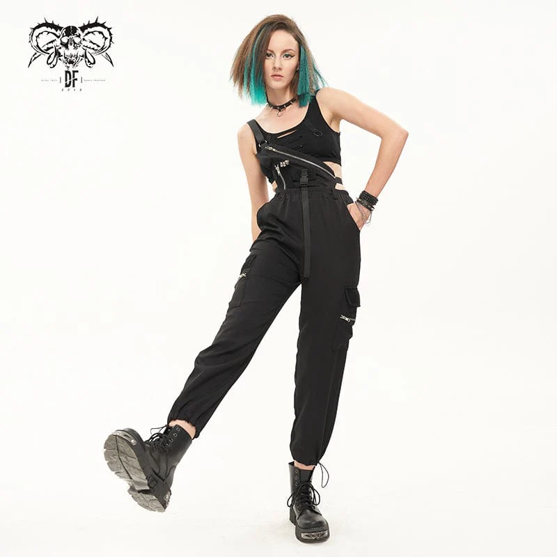 Women's Punk Buckles Drawstring Suspender Pants - Image 2