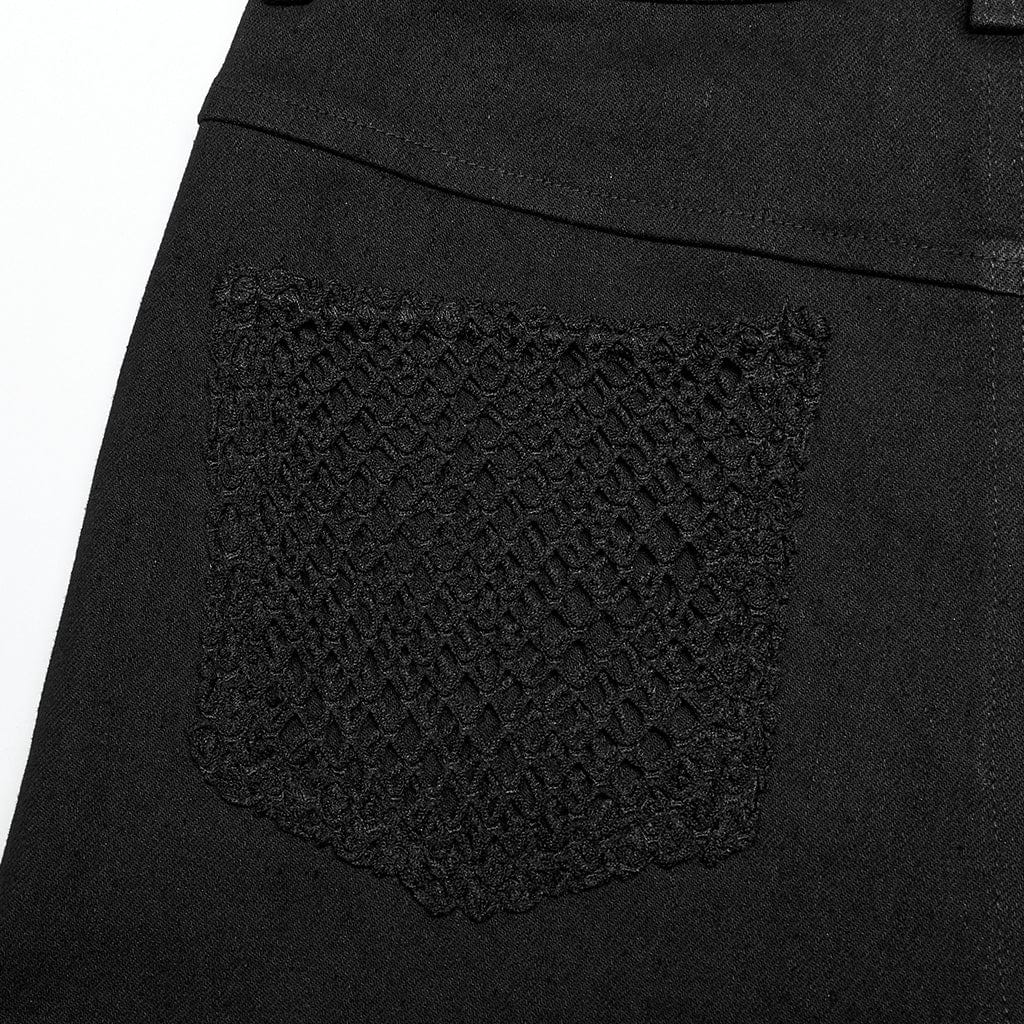 Women's Punk Buckles Mesh Splice Eyelets Jeans - Image 7