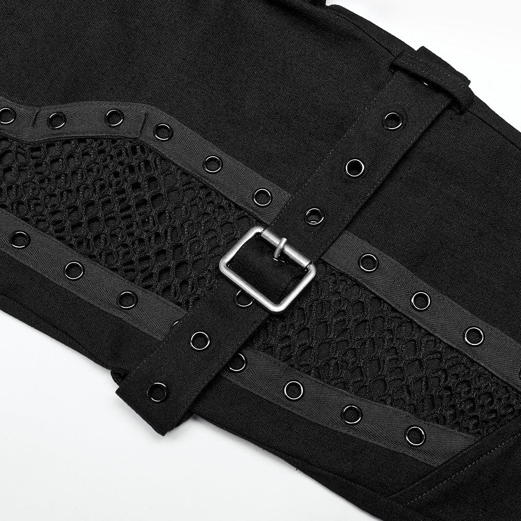 Women's Punk Buckles Mesh Splice Eyelets Jeans - Image 8