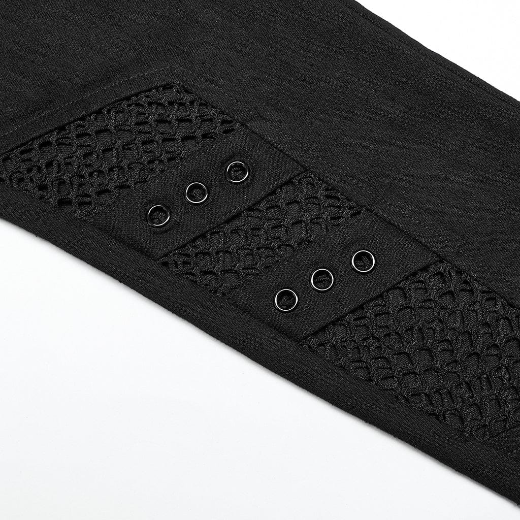 Women's Punk Buckles Mesh Splice Eyelets Jeans - Image 9