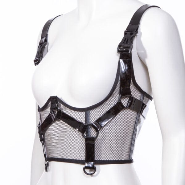 Women's Punk Buckles Mesh Underbust Corset Black - Image 8