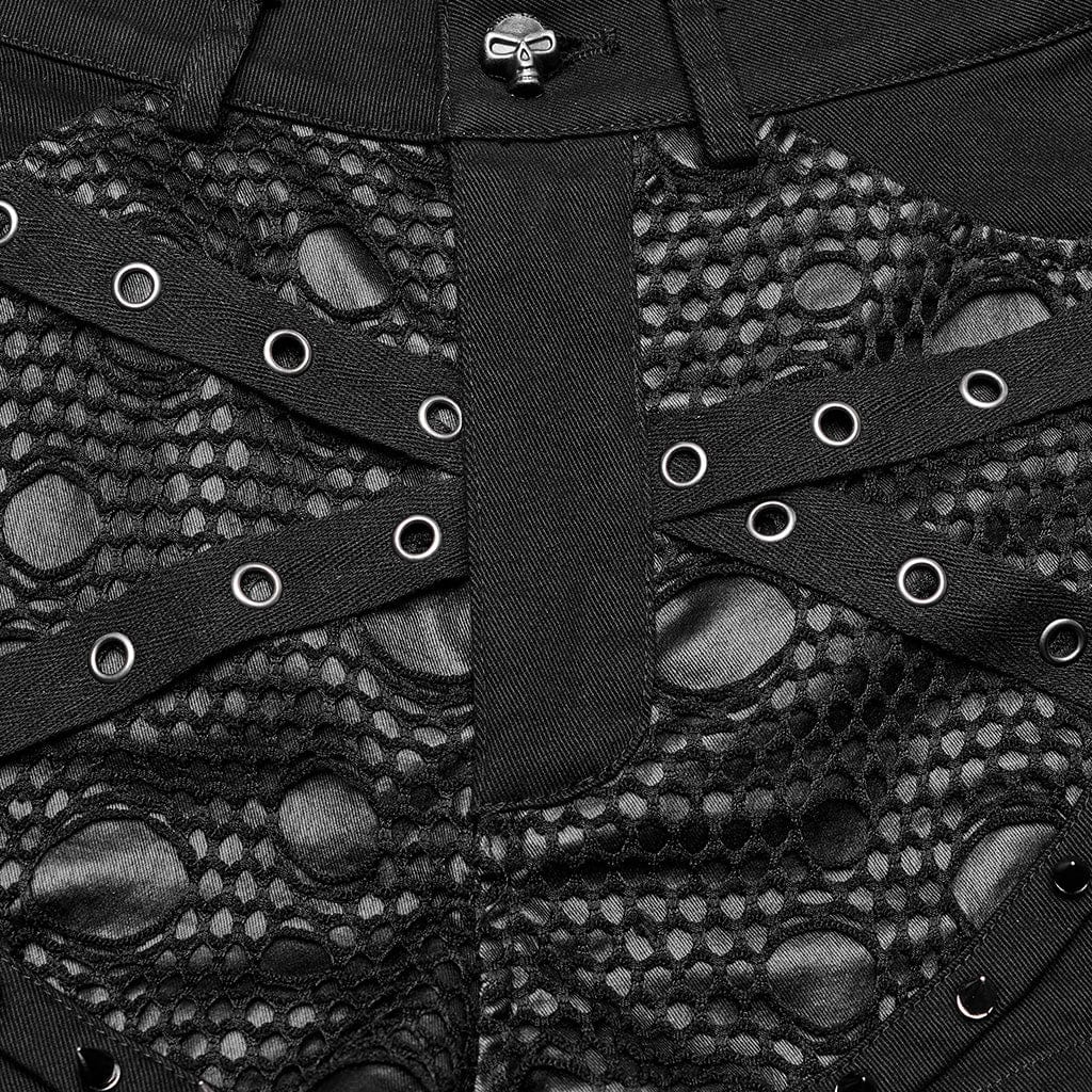 Women's Punk Buckles Splice Mesh Shorts - Image 8