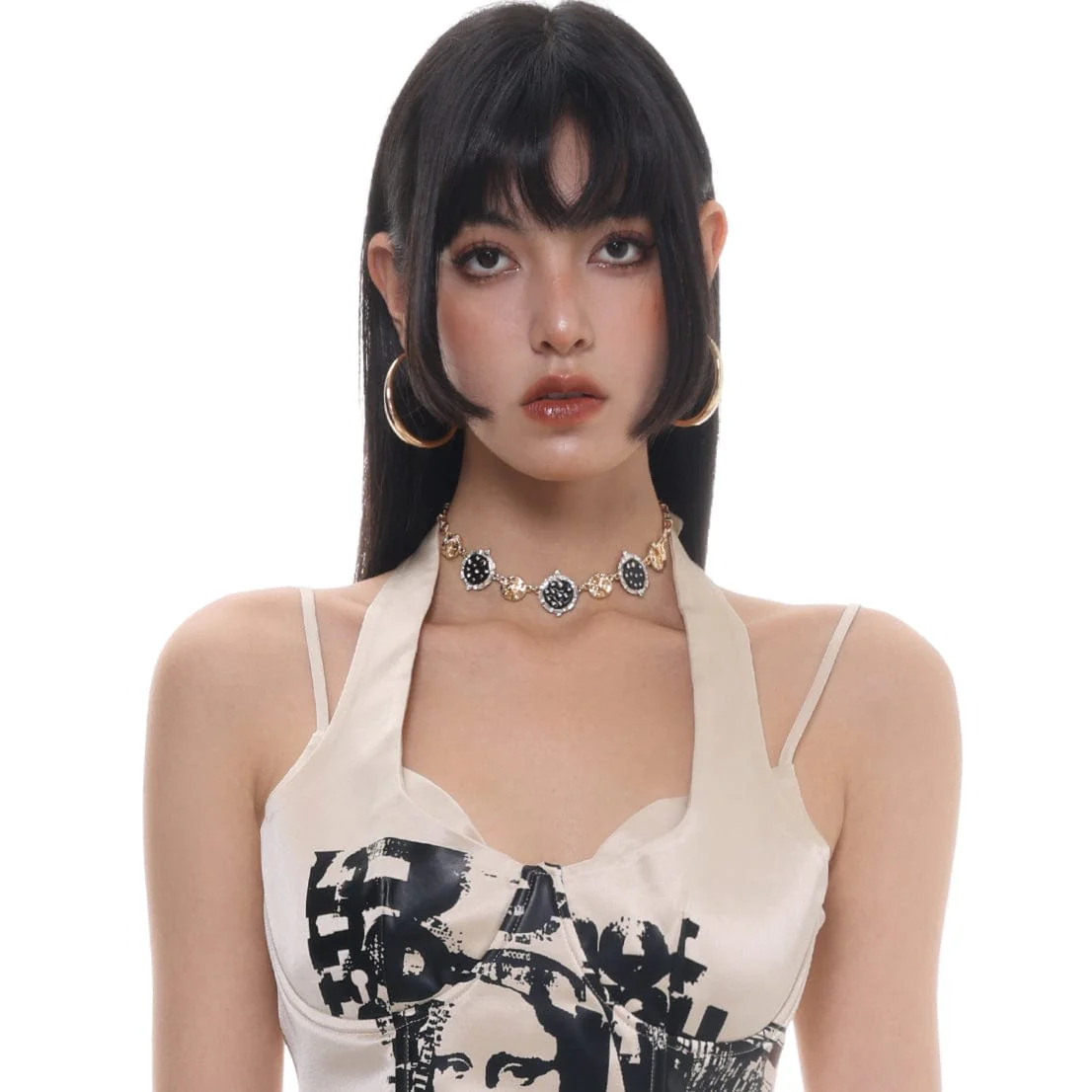 Women's Punk Button Diamante Necklace - Image 2