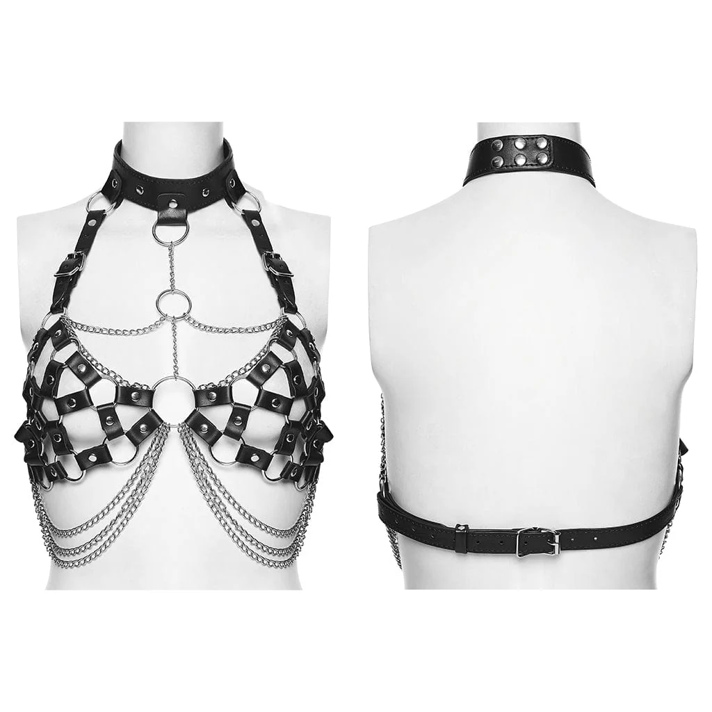 Women's Punk Chain Faux Leather Weaving Halterneck Body Harness - Image 6