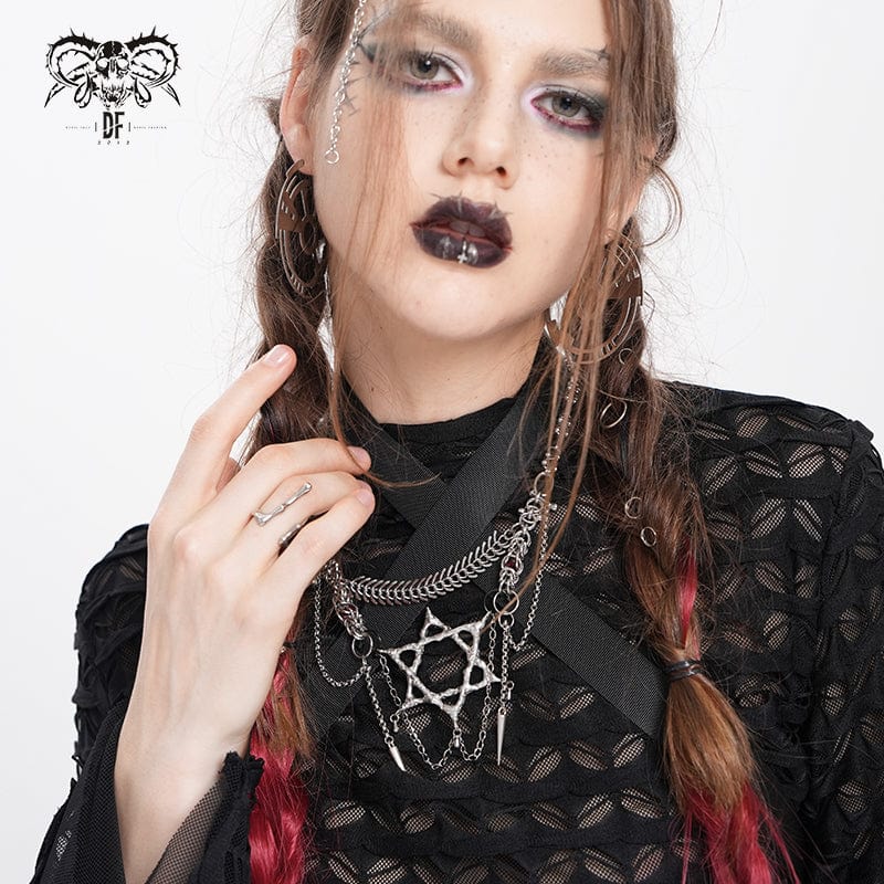 Women's Punk Chain Hexagram Fishbone Necklace - Image 4
