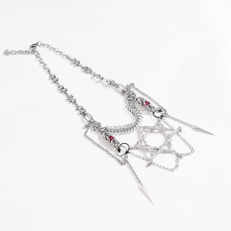 Women's Punk Chain Hexagram Fishbone Necklace - Image 8