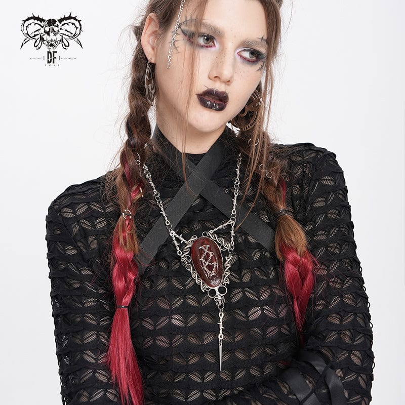 Women's Punk Chain Red Pendant Necklace - Image 3
