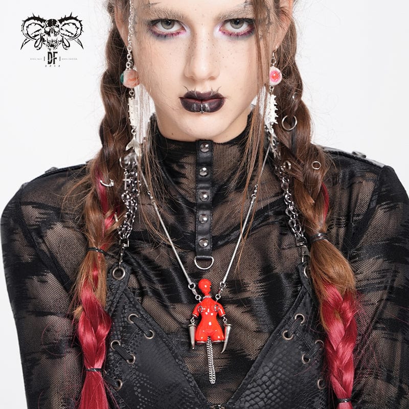 Women's Punk Chain Weird Sci-fi Alien Necklace Red