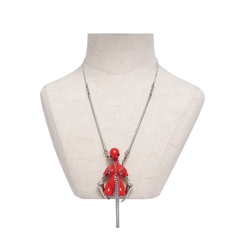 Women's Punk Chain Weird Sci-fi Alien Necklace Red - Image 4