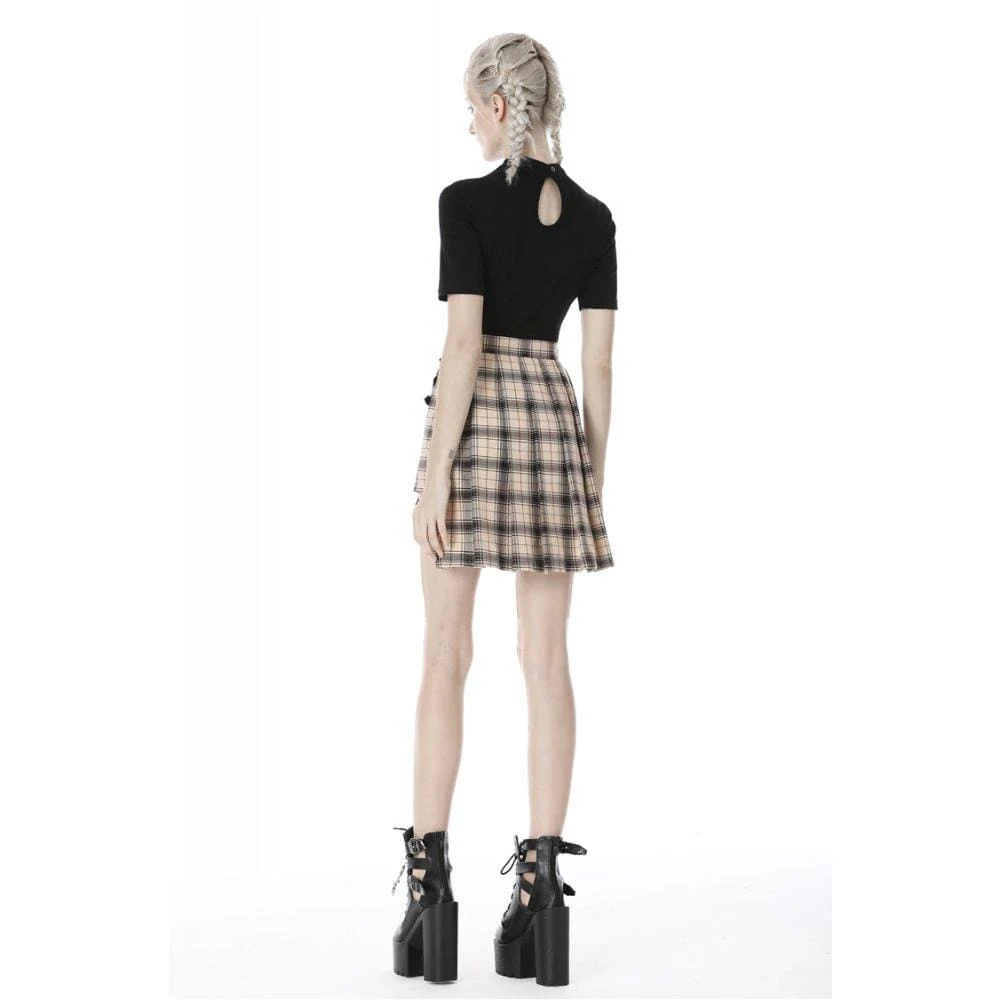Women's Punk Checked Belts Plaid Pleated Short Skirts - Image 5