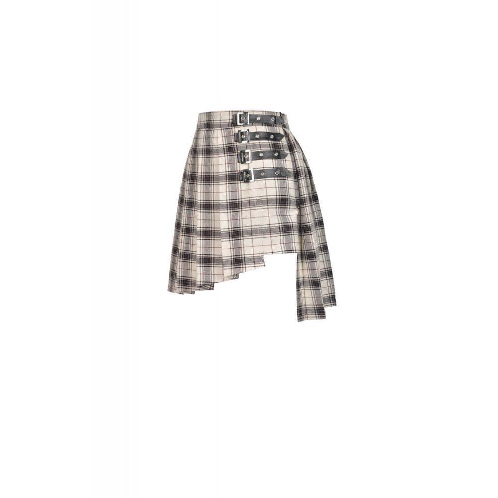 Women's Punk Checked Belts Plaid Pleated Short Skirts - Image 7