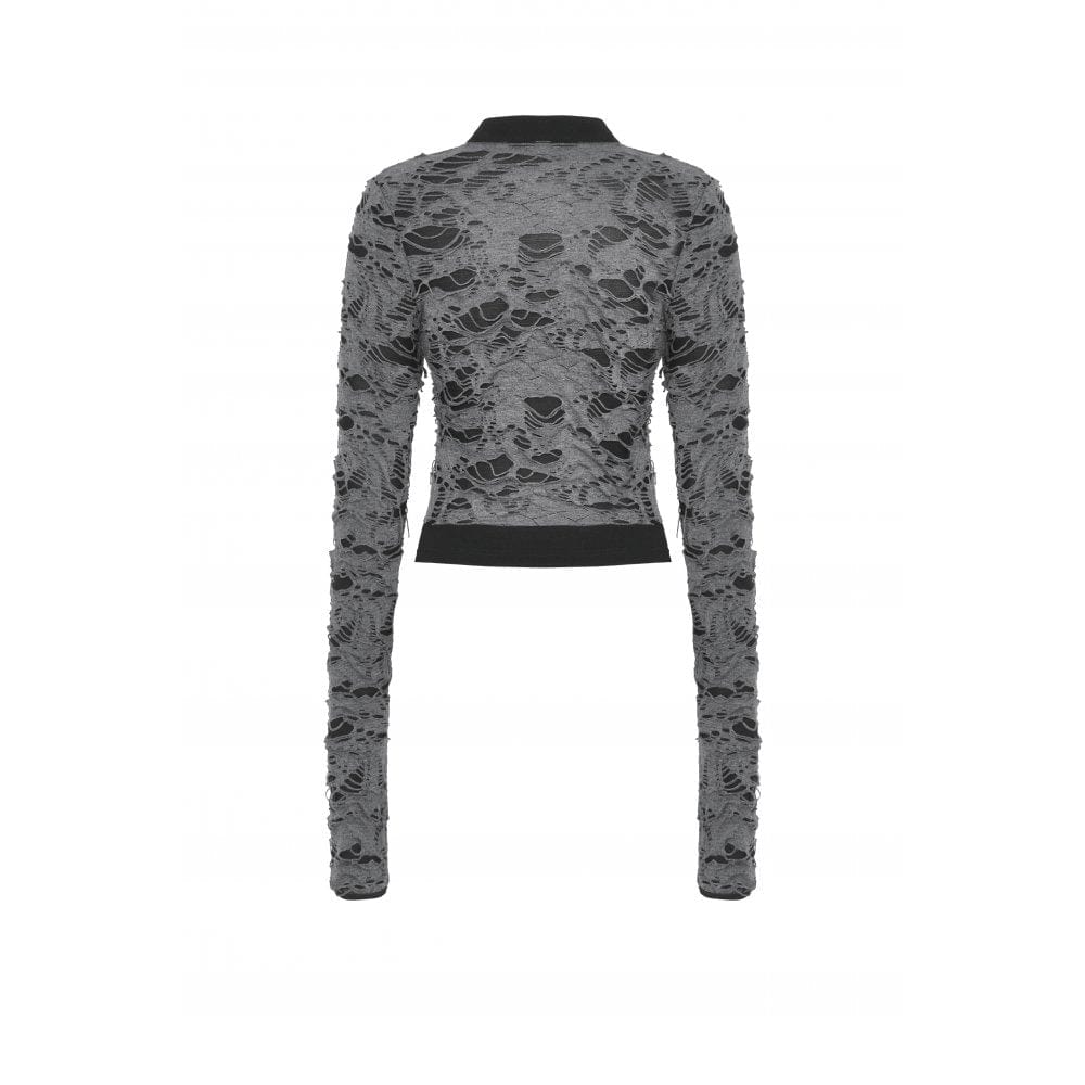 Women's Punk Cheongsam Collar Ripped Cutout Blouse - Image 11