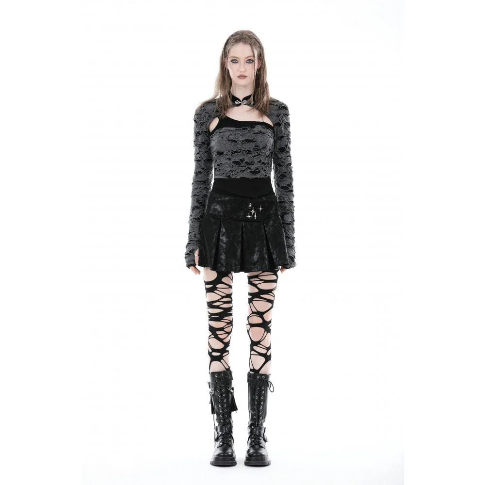 Women's Punk Cheongsam Collar Ripped Cutout Blouse - Image 5