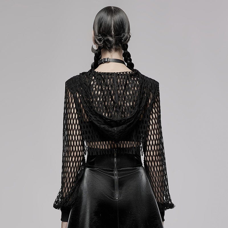 Women's Punk Chinese Knot Mesh Short Hoodies - Image 3