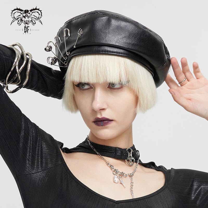 Women's Punk Clips Faux Leather Hat - Image 3