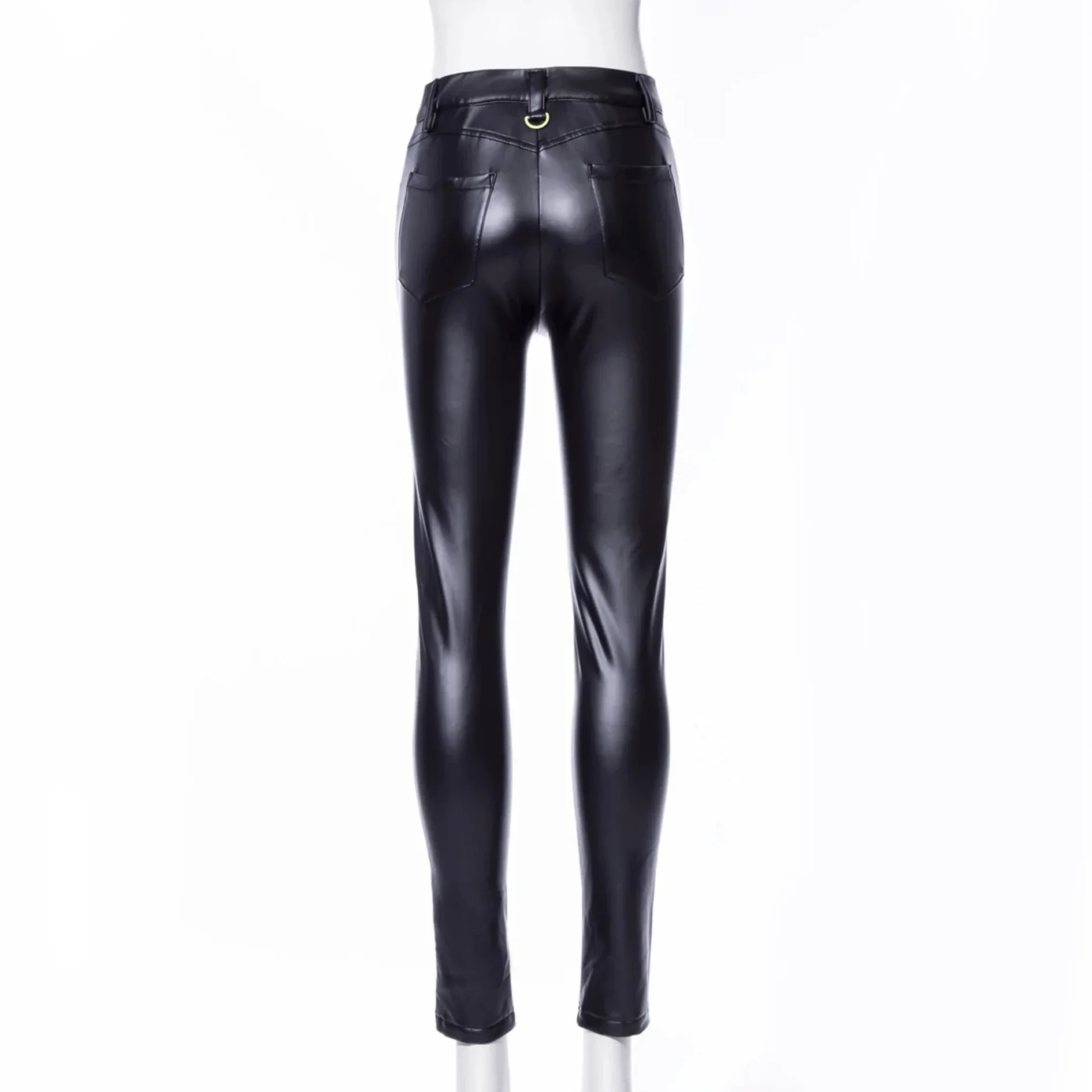 Women's Punk Contrast Color Faux Leather Leggings - Image 6