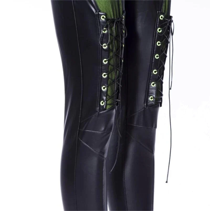 Women's Punk Contrast Color Faux Leather Leggings - Image 8