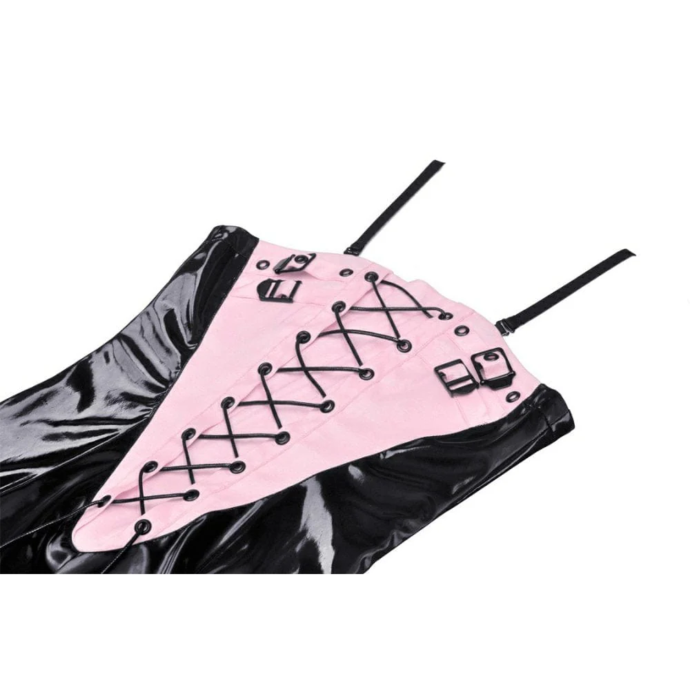 Women's Punk Contrast Color Patent Leather Slip Dress - Image 10