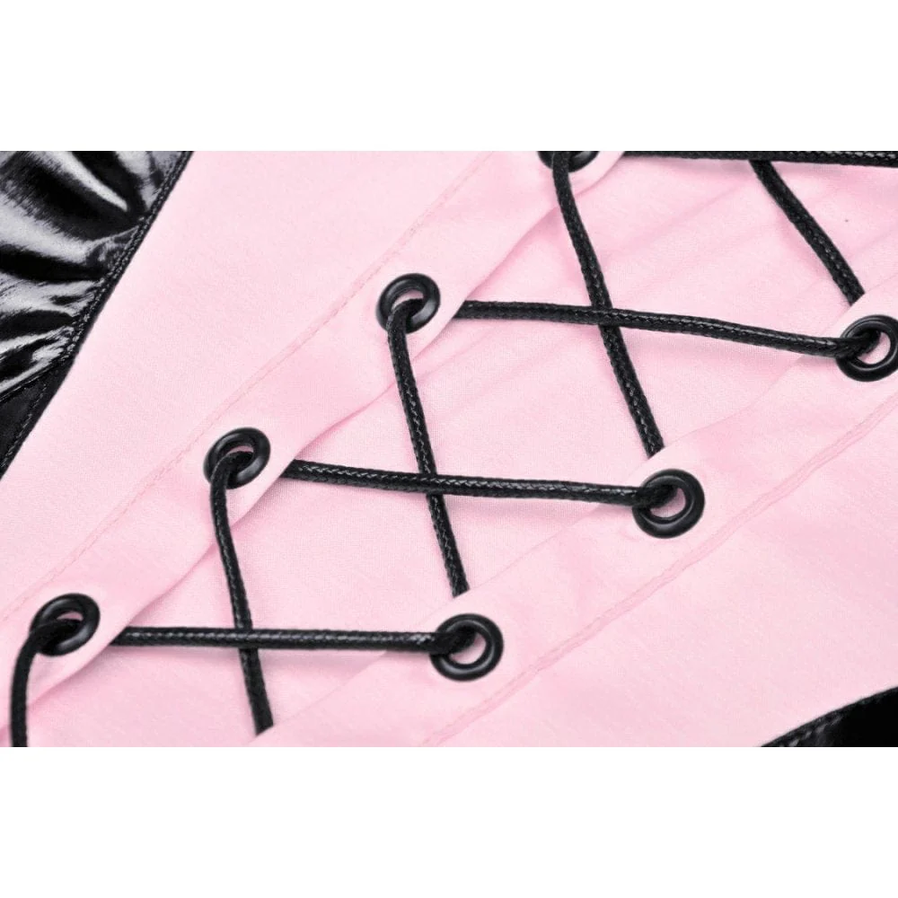 Women's Punk Contrast Color Patent Leather Slip Dress - Image 11