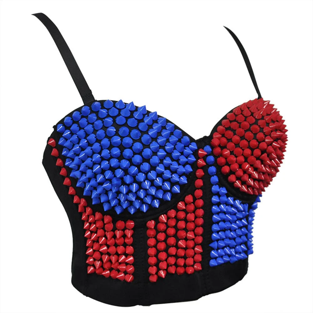 Women's Punk Contrast Color Rivets Bustier Cosplay Costume - Image 4