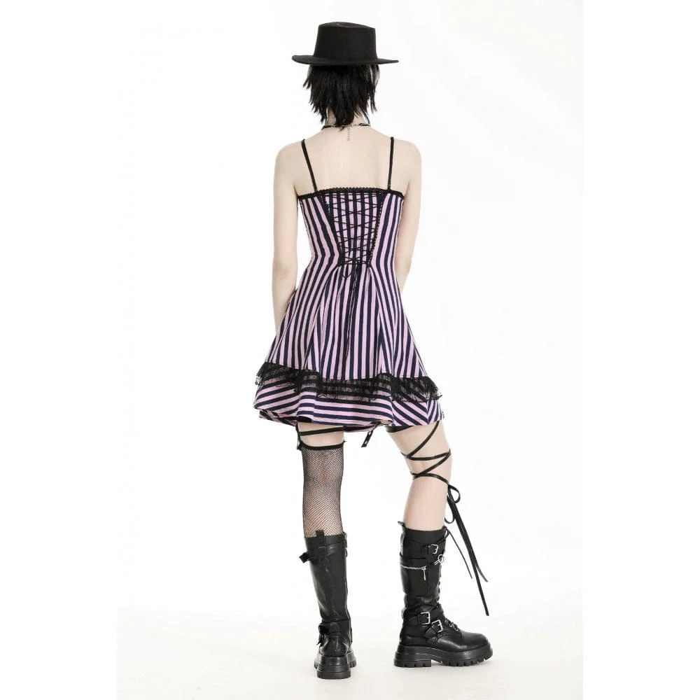 Women's Punk Contrast Color Striped Music Festival Slip Dress - Image 11