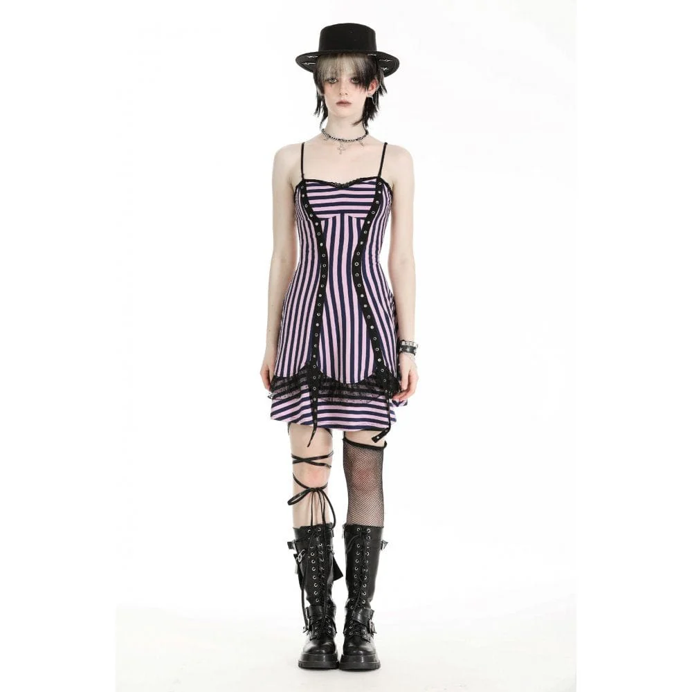 Women's Punk Contrast Color Striped Music Festival Slip Dress - Image 2