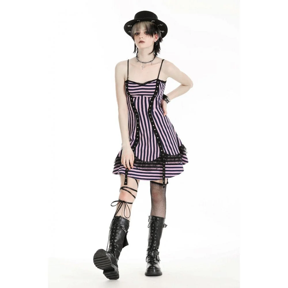 Women's Punk Contrast Color Striped Music Festival Slip Dress - Image 3