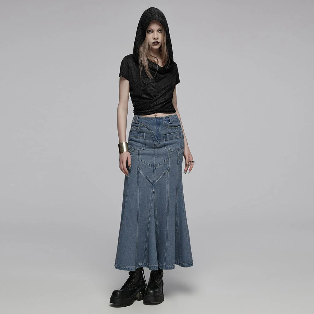Women's Punk Cowl Neck Ruched Shirt with Hood - Image 4