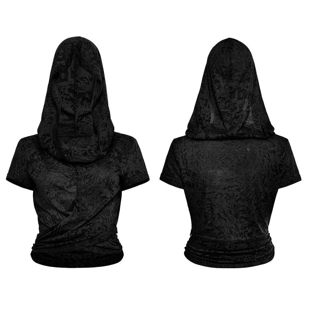 Women's Punk Cowl Neck Ruched Shirt with Hood - Image 5