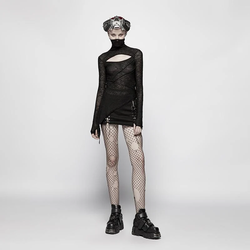 Women's Punk Cropped Hight Collar T-shirt - Image 4