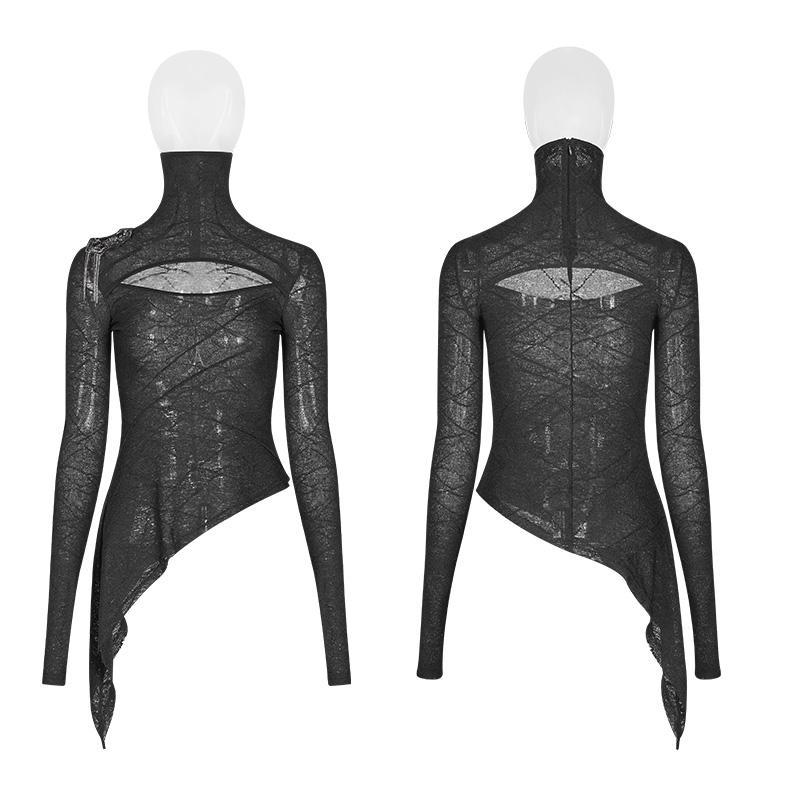 Women's Punk Cropped Hight Collar T-shirt - Image 5