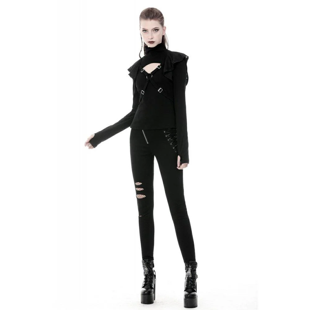 Women's Punk Cross Connection Front Hooded Tops - Image 3