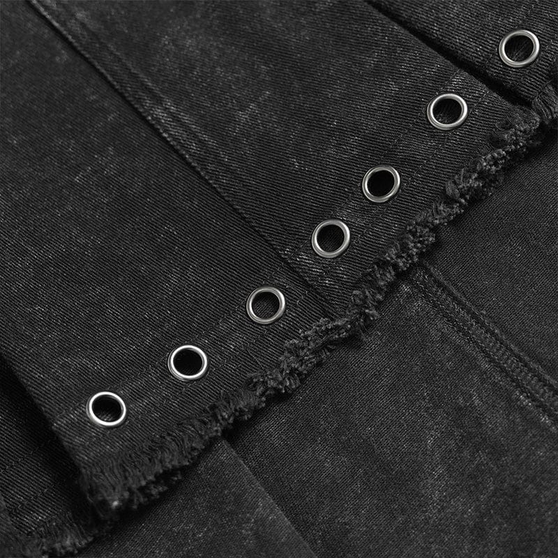 Women's Punk Cross Eyelets High/Low Pleated Skirt - Image 12