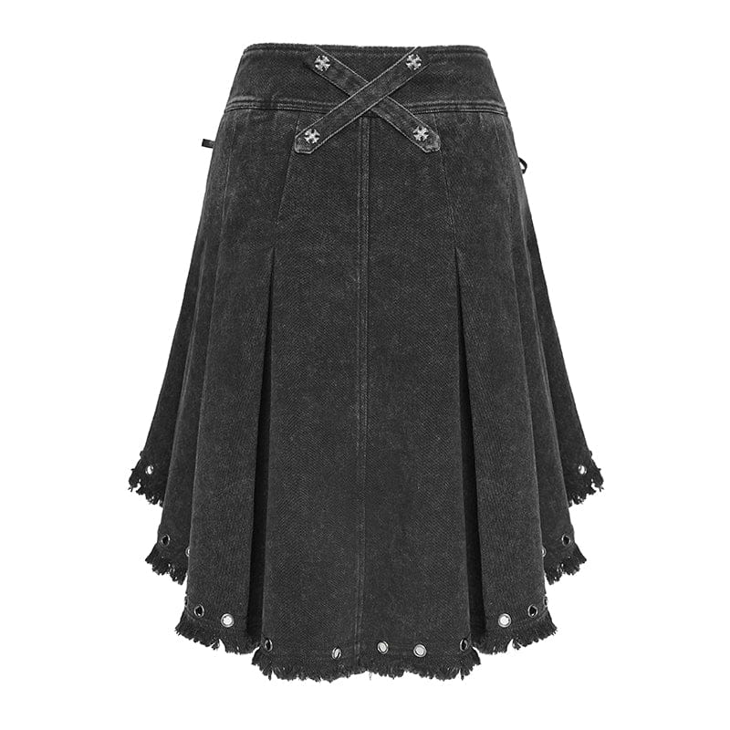 Women's Punk Cross Eyelets High/Low Pleated Skirt - Image 9