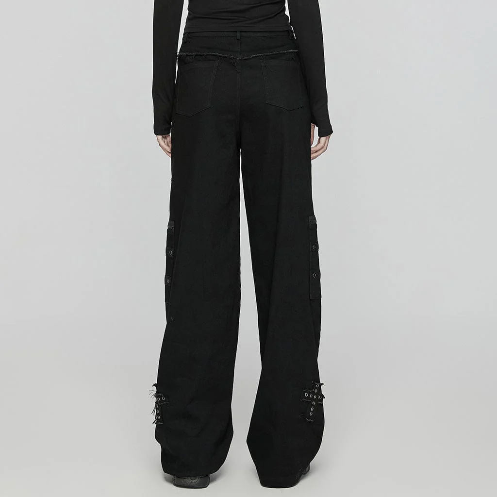 Women's Punk Cross Patch Big-pocket Denim Pants - Image 3