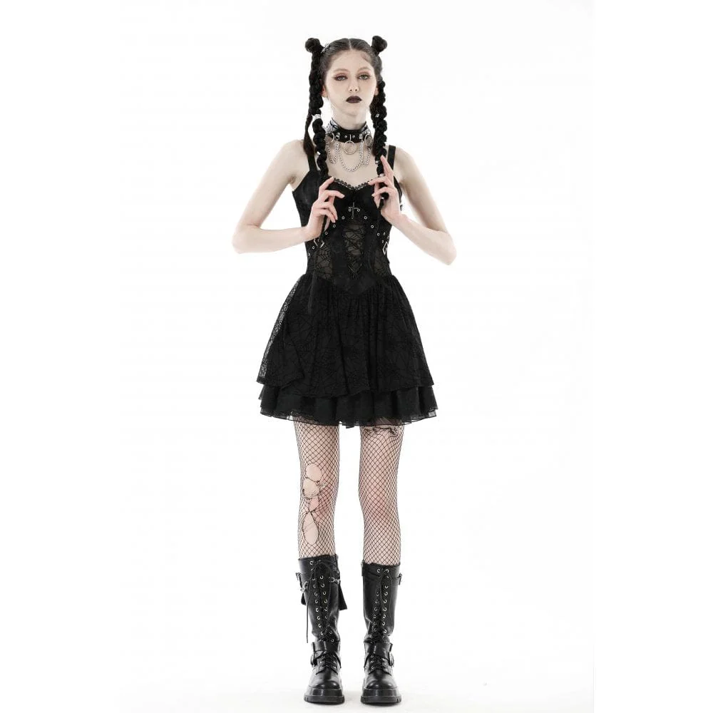 Women's Punk Cross Spider Mesh Slip Dress Graduation Dress - Image 3