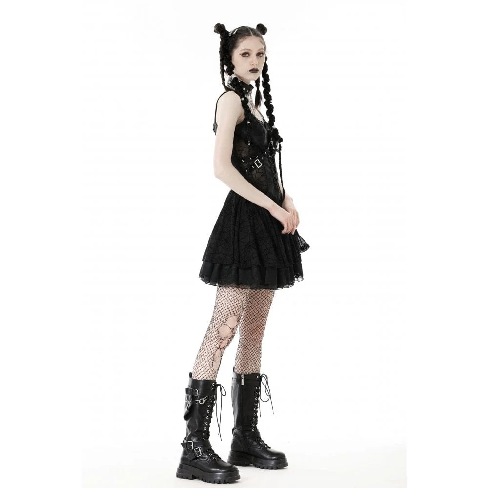 Women's Punk Cross Spider Mesh Slip Dress Graduation Dress - Image 6