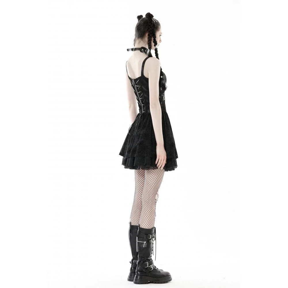 Women's Punk Cross Spider Mesh Slip Dress Graduation Dress - Image 7