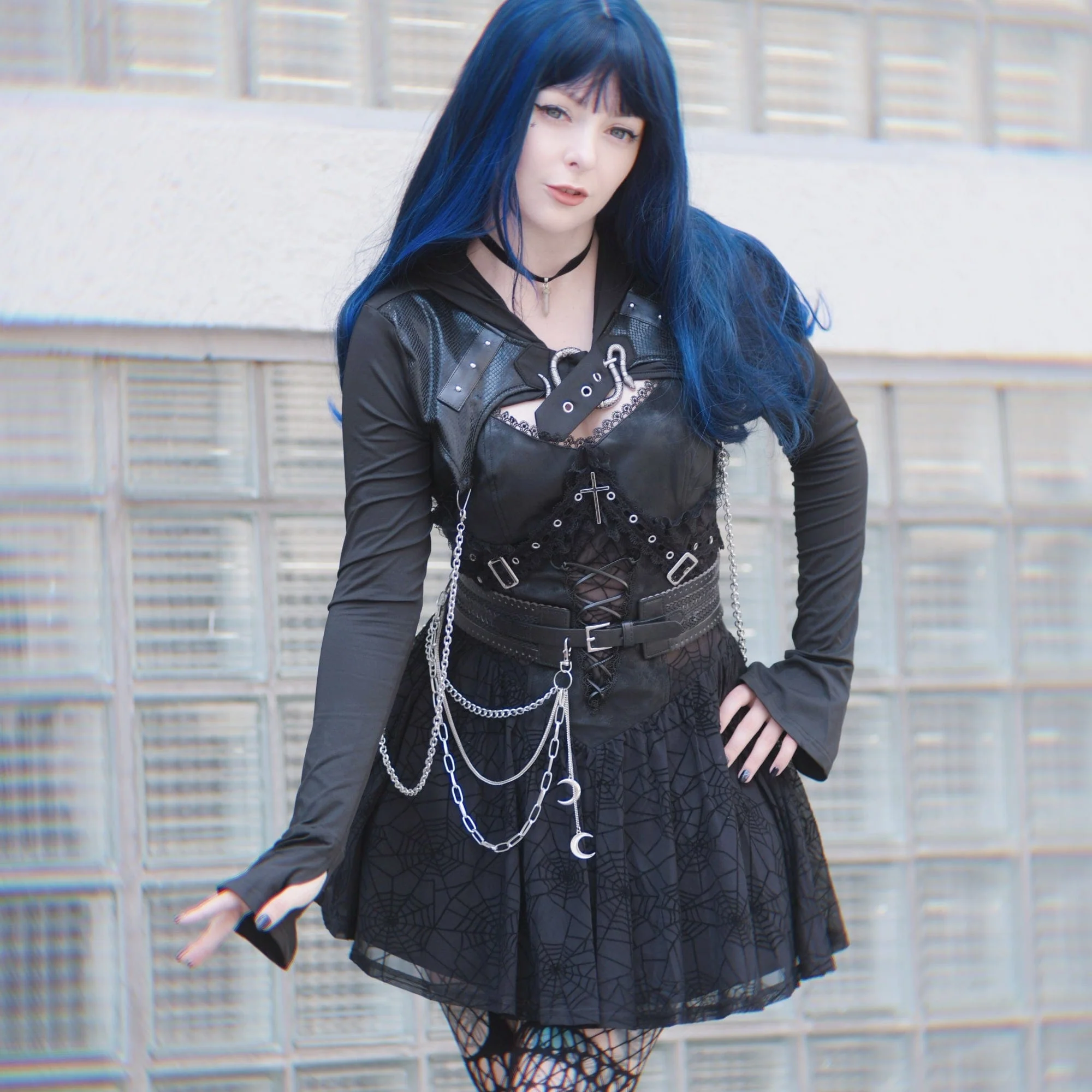 Women's Punk Cross Spider Mesh Slip Dress Graduation Dress - Image 9