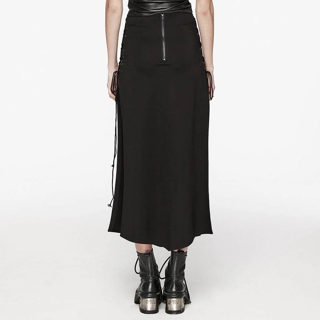 Women's Punk Cross Splice Lace-up Side Slit Skirt - Image 3